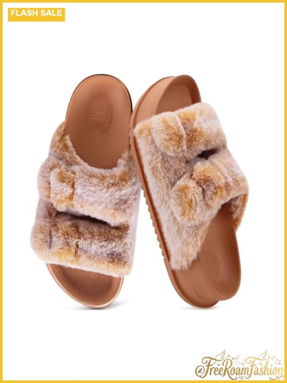 KuaiLu Womens Arch Support Platform Slide Slippers Faux Fur Open Toe